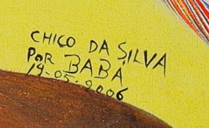 Detalle de la firma pintada: «CHICO DA SILVA / POR BABÁ»