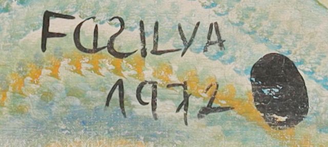 Detail of the painted signature: «FOZILVA»