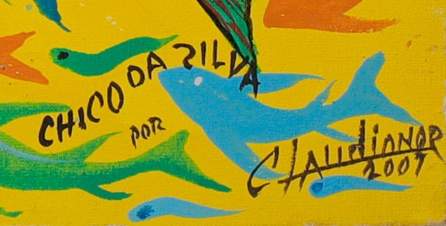Detalhe da assinatura pintada: «CHICO DA ZILVA / POR / CLAUDIONOR»